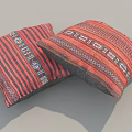 Red And Black Decorative Pillows Featuring Geometric Patterns And Striped Details 3d model