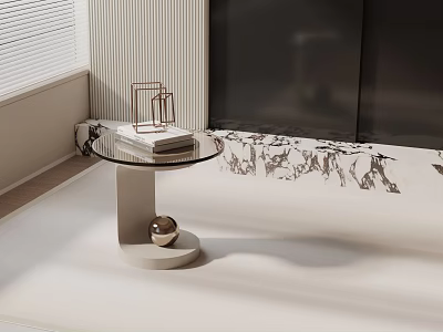 Modern Side Table With Glass Top Metal Ball Base Stacked Books And Decorative Shelf 3d model