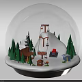 Snow Globe Decorative Ornament Set with Ferris Wheel Small Houses Trees and Wooden Base
