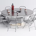 Modern Round Dining Table Set With Metal Chairs Red Bottle And Cups 3d model