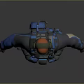 Game Movie Character in Blue Gray Tactical Outfit with Vest Goggles Gloves