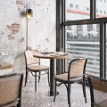 Industrial Rustic Dining Table Set With Round Wood Table Chairs Large Window And Building View