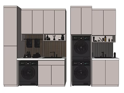 Modern Bathroom Cabinet Design With Storage Cabinets Countertop And Washing Machine 3d model