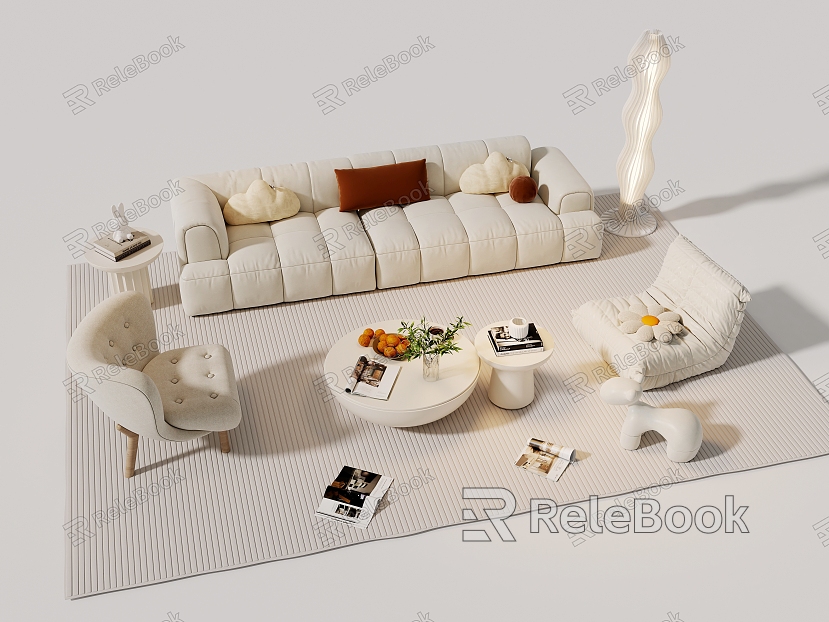 Cream style sofa coffee table combination living room sofa coffee table combination leisure sofa carpet model