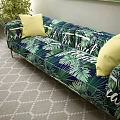 Double Sofa With Tropical Leaf Pattern White Text And Yellow Cushions Near Wall Art 3d model