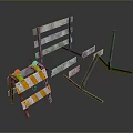 Construction Site Barriers With Yellow Orange Warning Stripes And Metal Frames 3d model