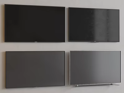 Four Modern Wall Mounted TVs in Black and Gray Colors 3d model