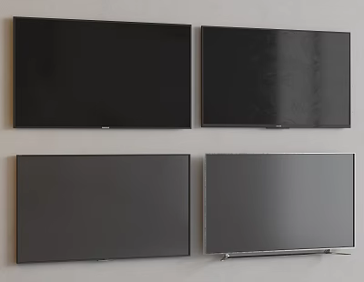 Four Modern Wall Mounted TVs in Black and Gray Colors 3d model