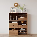 Modern Wooden Entryway Cabinet Sideboard Design With Storage Shelves And Decorative Ornaments