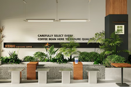 Modern Cream Milk Tea Shop Milk Tea Shop Cabin Area Coffee Shop Cabin Sofa Wall Cabin Sofa Indoor Landscape Sticks Coffee Table and Chair Long Chandelier Wall Lamp 3d model