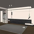 Modern Minimalist Living Room Background Wall With Dark Wooden Cabinet And LED Strip Lighting
