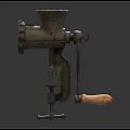 Vintage Manual Meat Grinder Kitchen Appliance With Metal Body And Wooden Handle