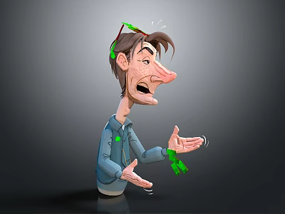 Cartoon Male Character With Brown Hair Green Glasses Blue Shirt Open Hands And Exaggerated Expression 3d model