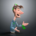 Cartoon Male Character With Brown Hair Green Glasses Blue Shirt Open Hands And Exaggerated Expression