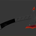 3D Model Axe With Silver Metal Handle And Red Reflective Blade On Black Background