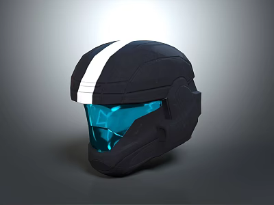 Modern Tactical Black Helmet With White Stripe And Blue Visor Design 3d model