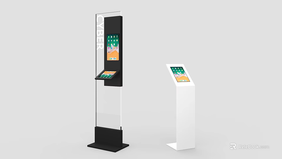 Standing Digital Billboard With Black And White Base And Information Display Screen 3d model 