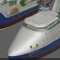Large Blue White Red Cargo Ships With Deck Cranes And Modern Hull Design