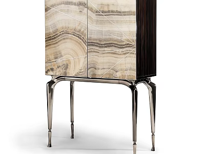 Elegant Modern Wine Cabinet With Marble Pattern Doors And Polished Metal Legs 3d model