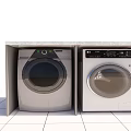 Silver and White Front Loading Washing Machines Built in Laundry Room Cabinets