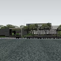 Modern Garden Landscape With Water Pond Lush Greenery And Modern Architecture