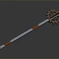 Ancient Gear Shaped Metal Equipment With Long Rod And Orange Wrap