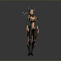 3D Fantasy Female Character With Antler Headdress Blue Feather Decorations And Green Biological Outfit Design