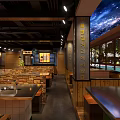 Modern Restaurant Interior With Stone Dining Tables And Warm Lighting Design 3d model