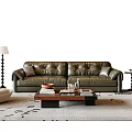 French Middle-style Sofa Coffee Table Combination Multi-person Sofa Leisure Chair Floor Lamp 3d model