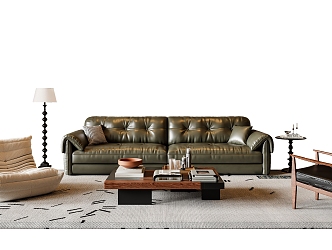 French Middle-style Sofa Coffee Table Combination Multi-person Sofa Leisure Chair Floor Lamp 3d model