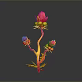 Artistic 3D Flower Model With Red Petals Yellow Stamens And Vibrant Stem