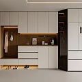 Modern Home Sideboard With White Cabinets Storage And Ambient Lighting Design 3d model