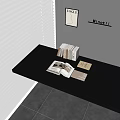 Stylish Books And Vogue Magazine Display With MinotLi Sign Open Book On Table