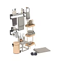 Elegant Golden Bathroom Storage Shelves With Towels Diffusers And Trash Can 3d model