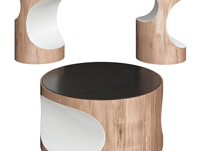 Modern Wooden Coffee Tables With Black Top And White Curved Details 3d model