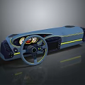 Blue Automotive Dashboard Interior with Steering Wheel Yellow Accents and Air Vents