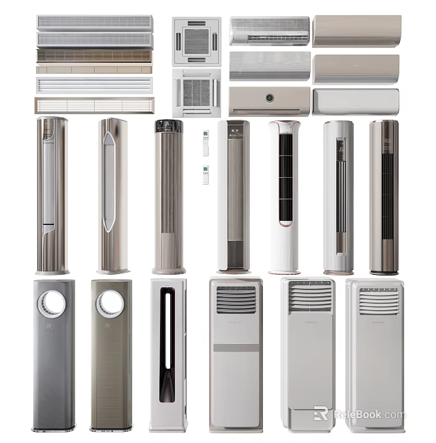 Various Types of Air Conditioner Fans With Modern Standing and Wall Designs 3d model 