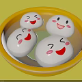 Cute White Round Smiling Characters Floating In Yellow Bowl With Water