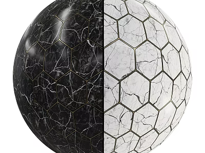 Decorative Sphere With Black And White Marble Texture Hexagonal Pattern And Gold Dividing Lines 3d model