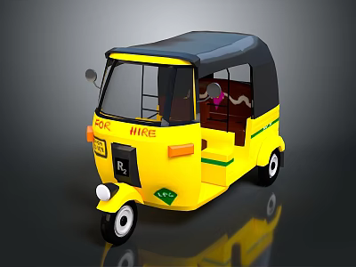 Electric Toy Yellow Tricycle with HIRE Sign and EVC Logo Design 3d model