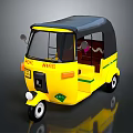 Electric Toy Yellow Tricycle with HIRE Sign and EVC Logo Design