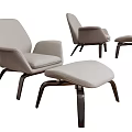 Modern Light Gray Upholstered Leisure Chair with Armrests and Ottoman Dark Wooden Legs