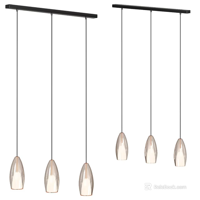 Six Modern Pendant Lights Hanging With Metal Wires And Teardrop Transparent Shades 3d model 