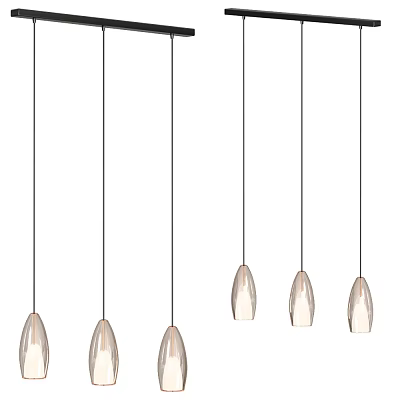 Six Modern Pendant Lights Hanging With Metal Wires And Teardrop Transparent Shades 3d model