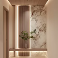 Modern Entryway With Wooden Ceiling Marble Wall And Plant 3d model