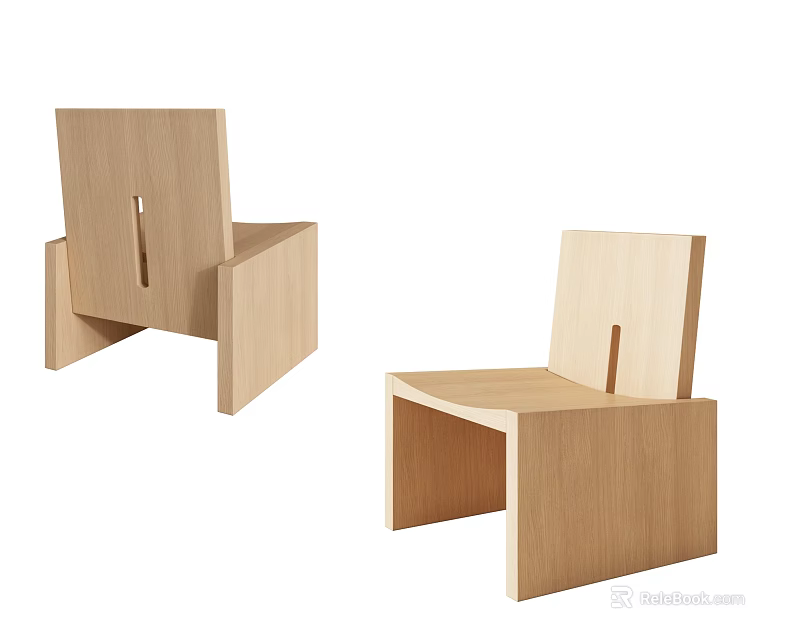 Modern Wooden Single Chair With Minimalist Geometric Design And Natural Wood Finish 3d model 