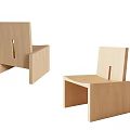 Modern Wooden Single Chair With Minimalist Geometric Design And Natural Wood Finish