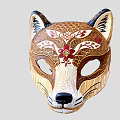 Ornate Fox Mask With Black Ears Intricate Red Flowers Leaves And Beige Base