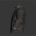 Artistic Carved Jacket Sculpture Featuring Brown Surface Red Badge Zipper And Reflective Background