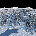 Aerial Planning of Urban City Landscape With Buildings Streets Water Bodies And Mountains